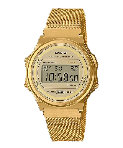 Casio digital vintage dorado con pantalla negra