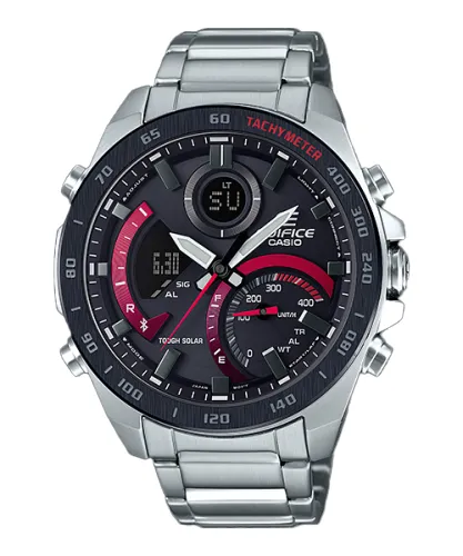 Edifice negro con detalles rojos